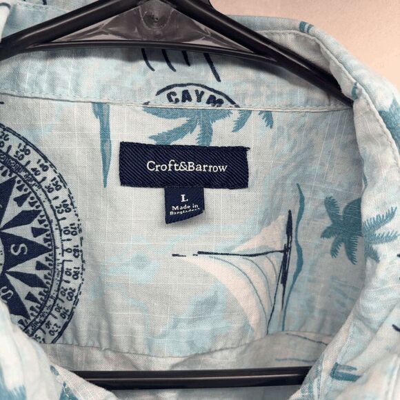 Mens Hawaiian Large Palm Trees Compass Short Sleeve Button Up Casual Shirt - Picture 3 of 4